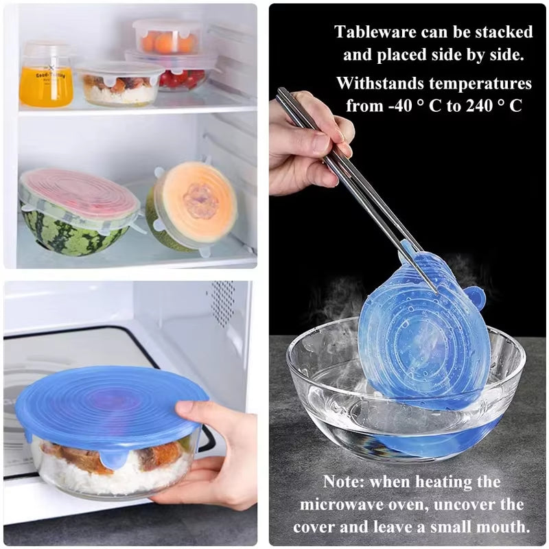6Pieces Food Grade Silicone Stretch Lids for Food Storage Reusable Microwave Food Covers Bowl Covers for Cup Cans Jars YY121