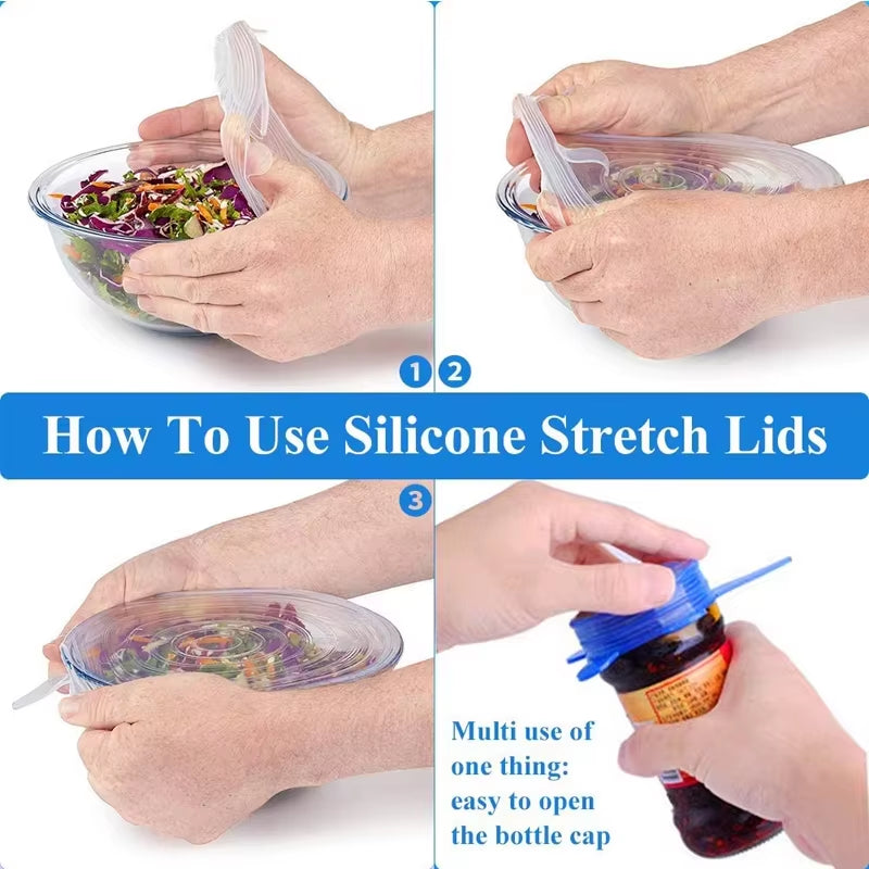 6Pieces Food Grade Silicone Stretch Lids for Food Storage Reusable Microwave Food Covers Bowl Covers for Cup Cans Jars YY121