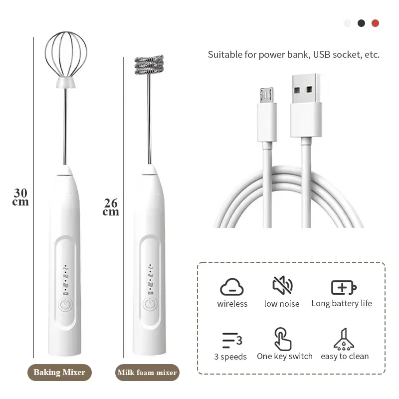 Baking Mixer Milk Frother 2-In-1 USB Rechargeable Electric Egg Beater Kitchen Gadgets Coffee Stirrer Tools Dining