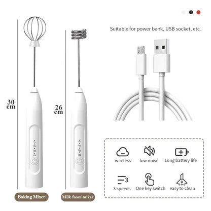 Baking Mixer Milk Frother 2-In-1 USB Rechargeable Electric Egg Beater Kitchen Gadgets Coffee Stirrer Tools Dining