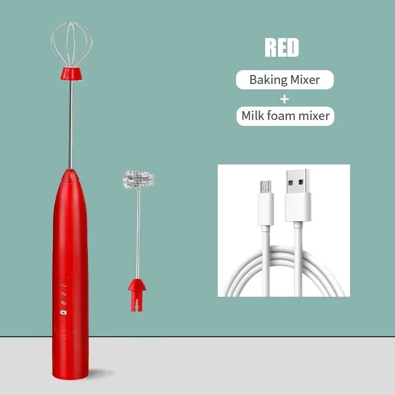 Baking Mixer Milk Frother 2-In-1 USB Rechargeable Electric Egg Beater Kitchen Gadgets Coffee Stirrer Tools Dining