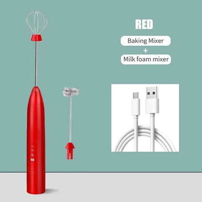 Baking Mixer Milk Frother 2-In-1 USB Rechargeable Electric Egg Beater Kitchen Gadgets Coffee Stirrer Tools Dining