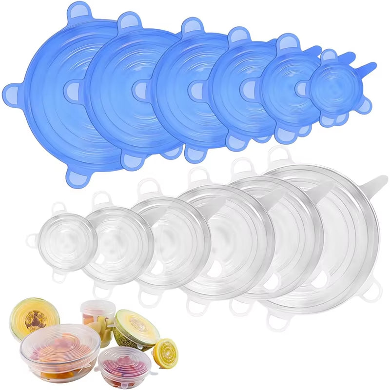 6Pieces Food Grade Silicone Stretch Lids for Food Storage Reusable Microwave Food Covers Bowl Covers for Cup Cans Jars YY121